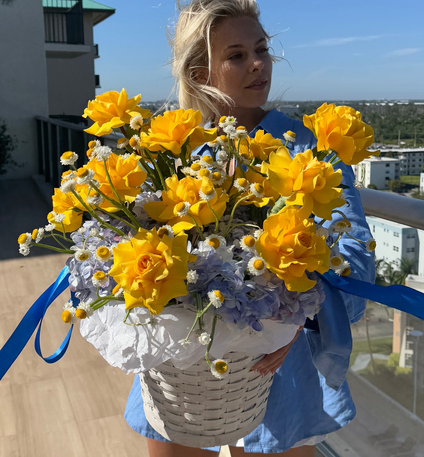 Yellow Premium Roses Basket