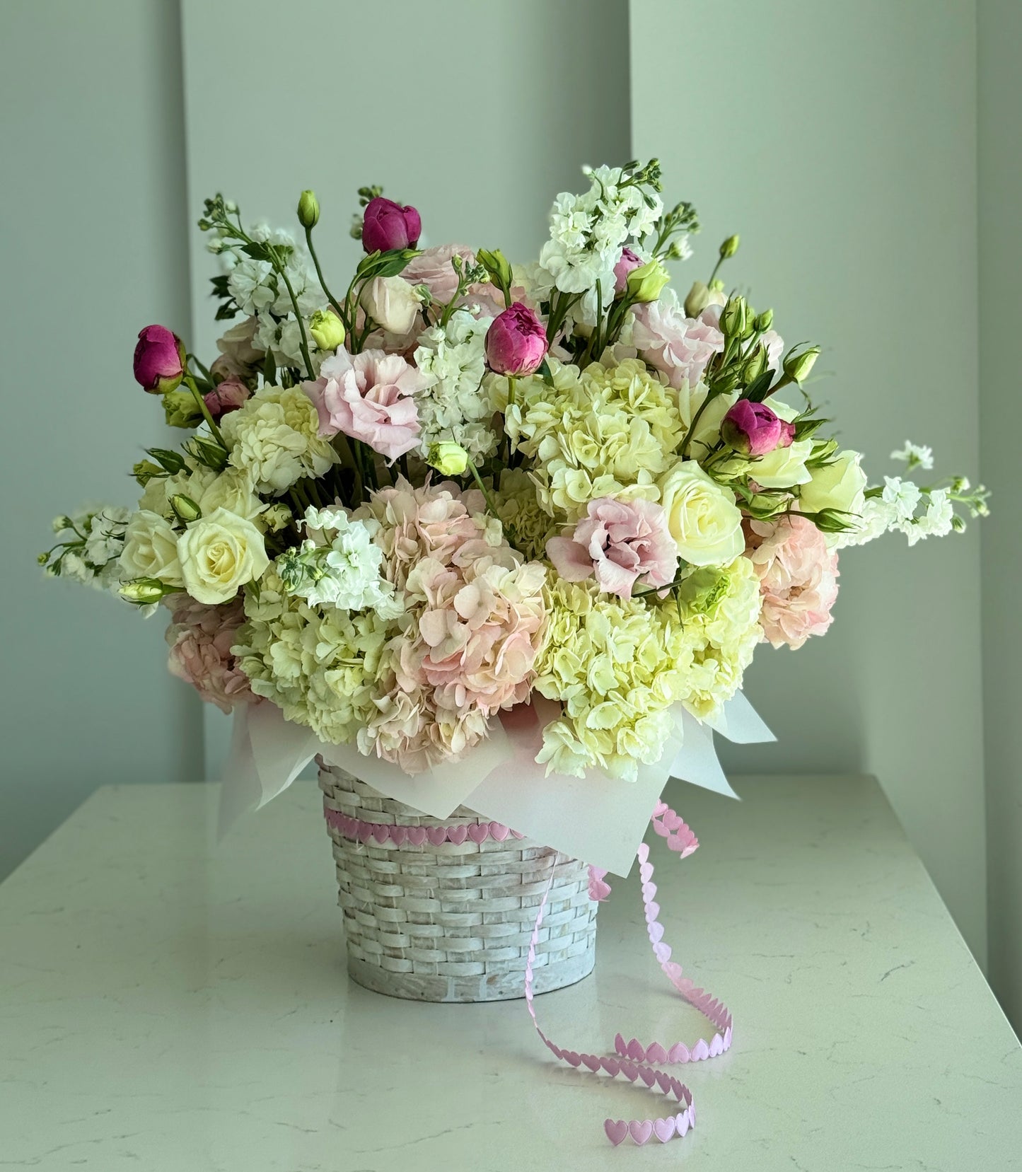 Floral Basket - Peonies, Spray Roses, Hydrangeas, Eustoma