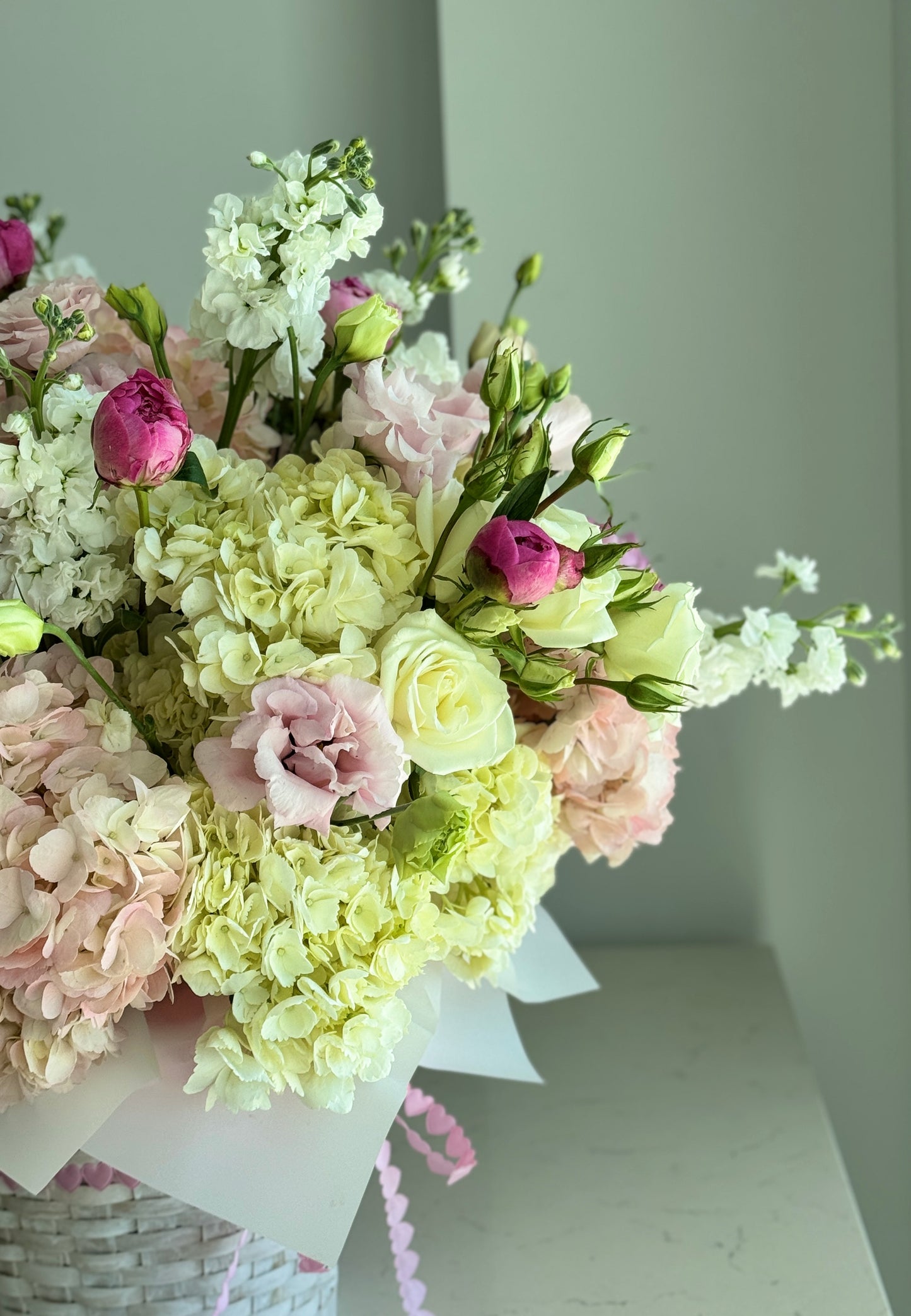 Floral Basket - Peonies, Spray Roses, Hydrangeas, Eustoma