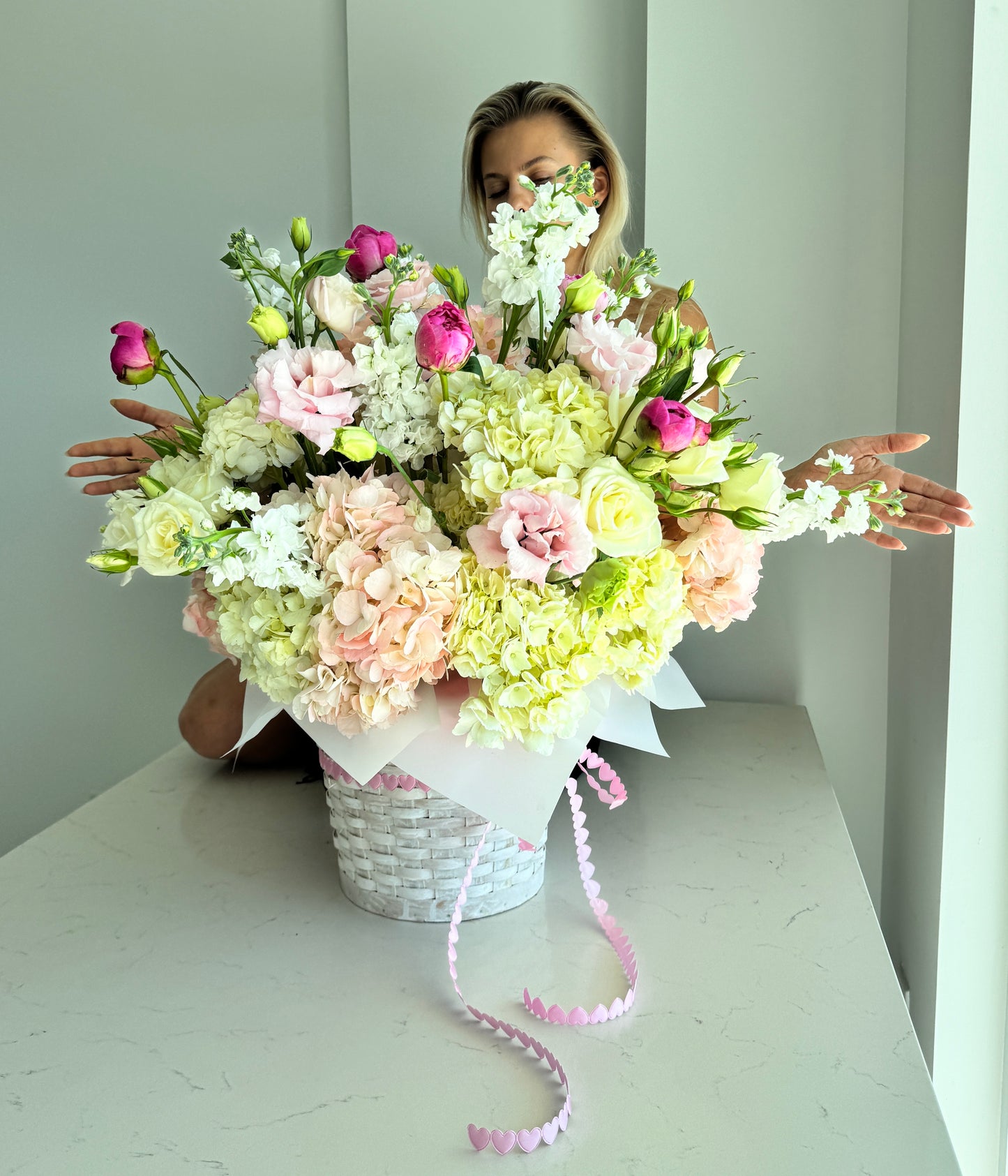 Floral Basket - Peonies, Spray Roses, Hydrangeas, Eustoma