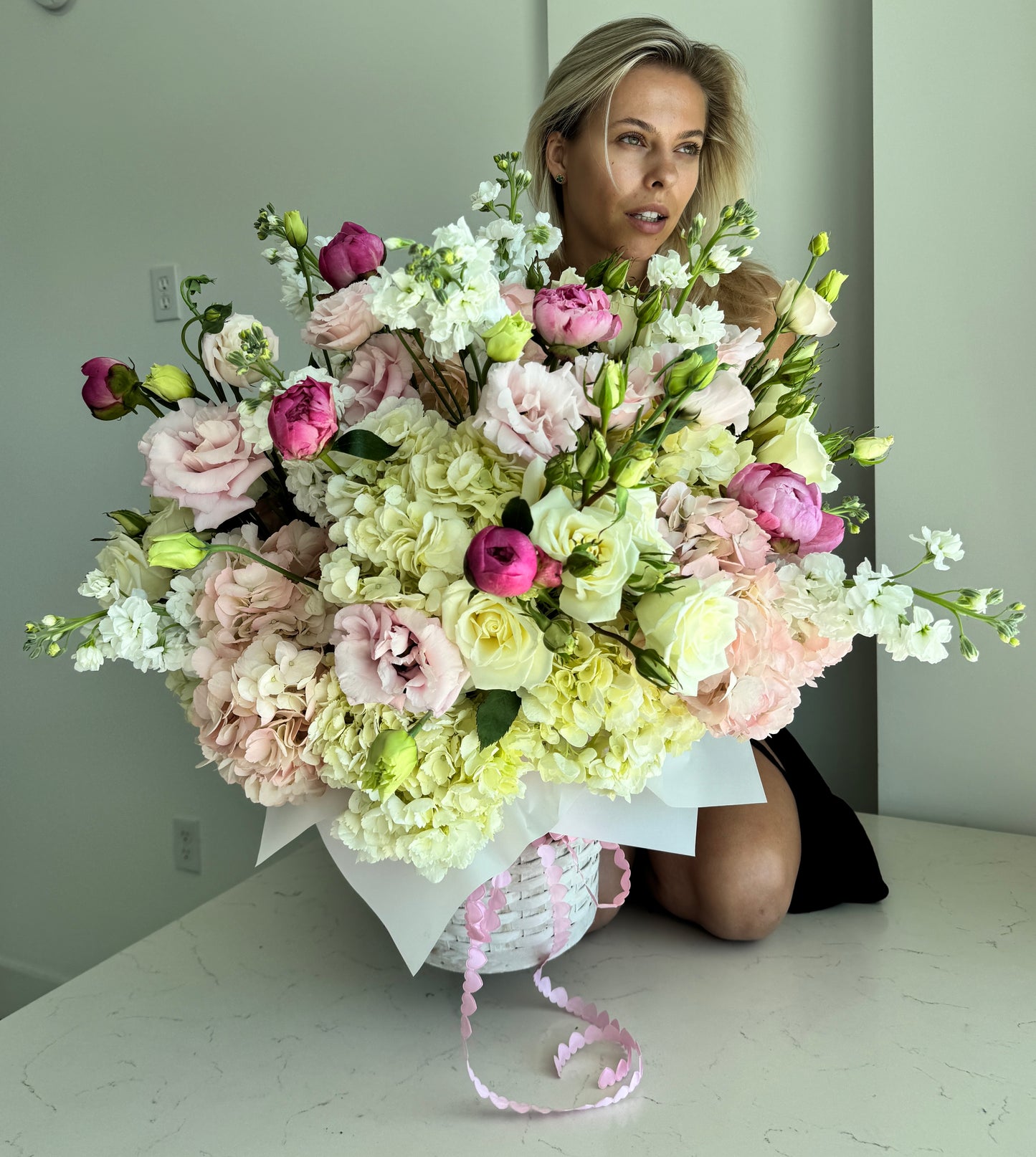 Floral Basket - Peonies, Spray Roses, Hydrangeas, Eustoma