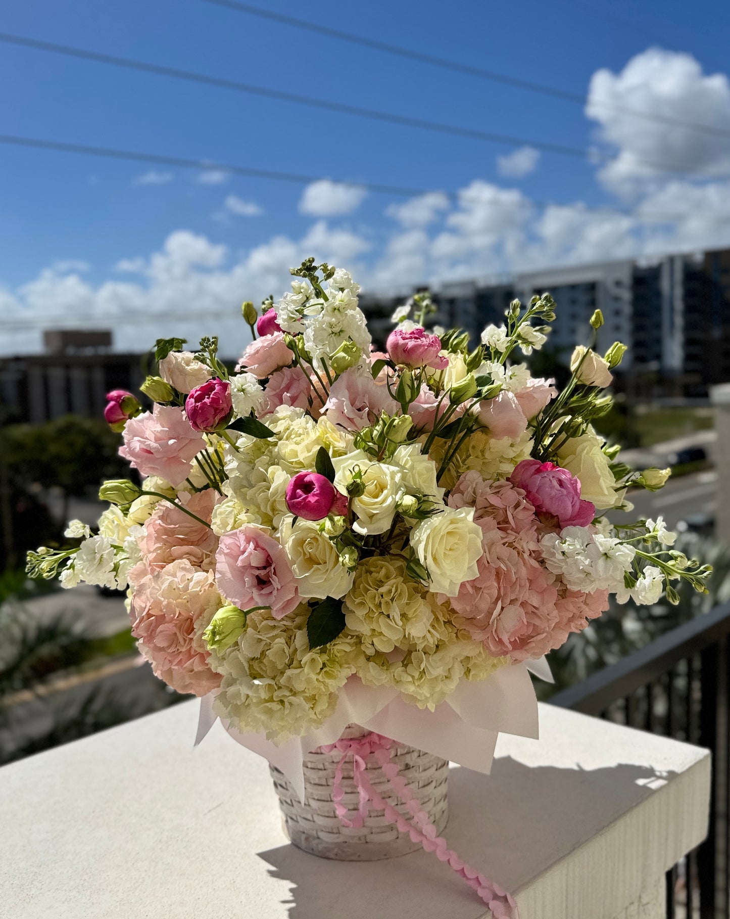 Floral Basket - Peonies, Spray Roses, Hydrangeas, Eustoma