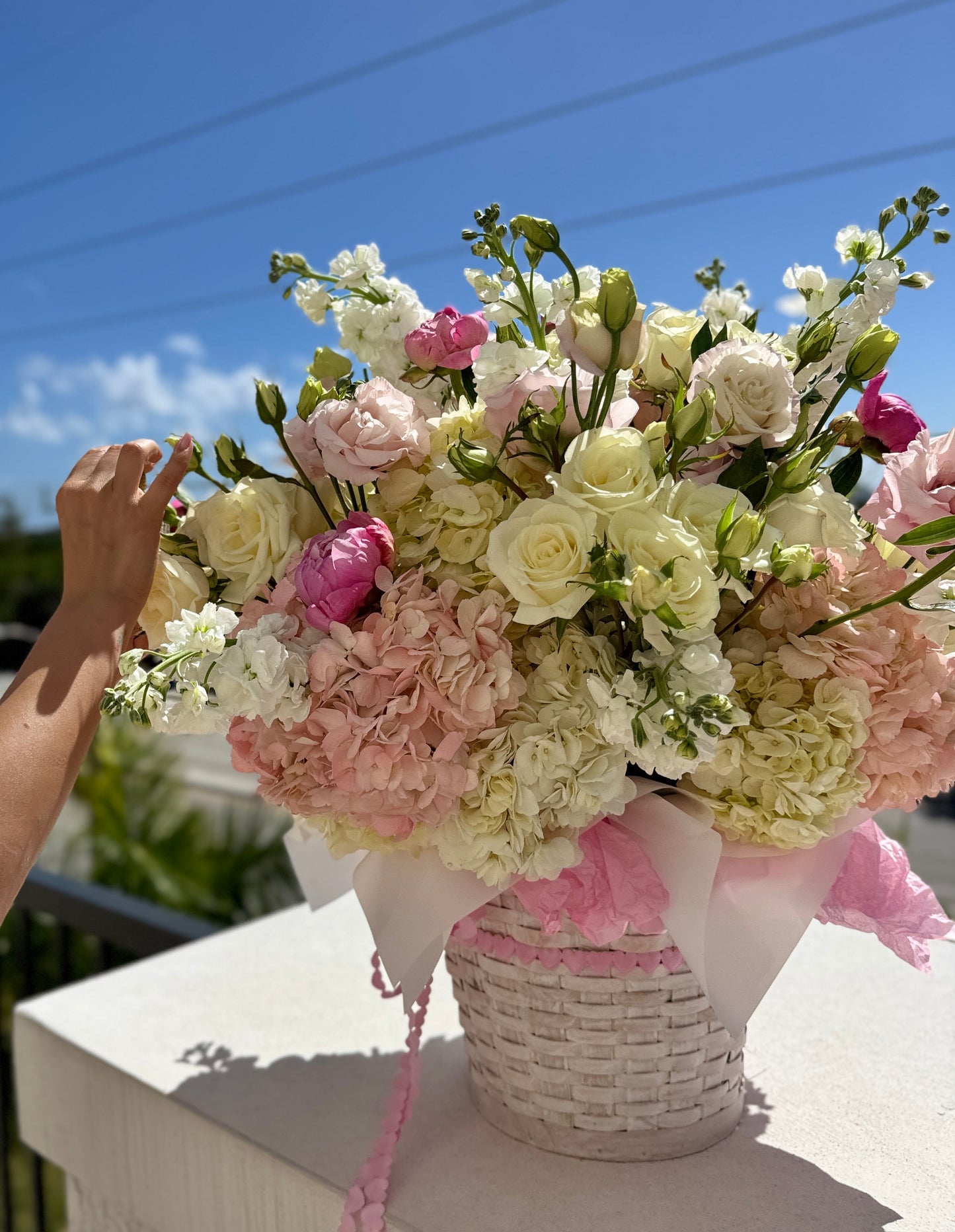 Floral Basket - Peonies, Spray Roses, Hydrangeas, Eustoma